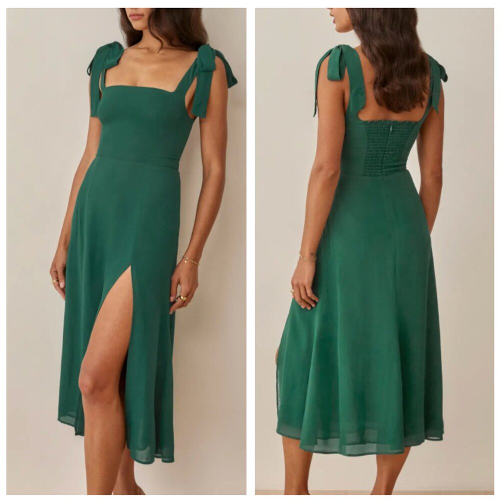 NEW Reformation Twilight Midi Dress Sz6 Emerald Green
